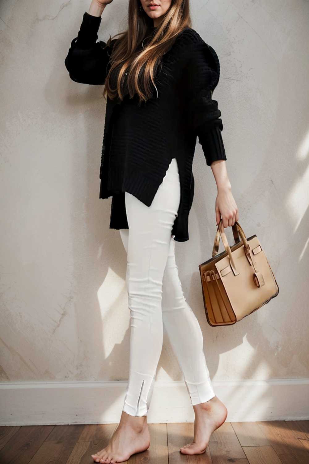 casual chunky knit mock neck long sleeve split pullover sweater 108785