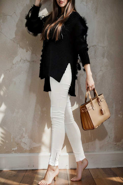 casual chunky knit mock neck long sleeve split pullover sweater 108784
