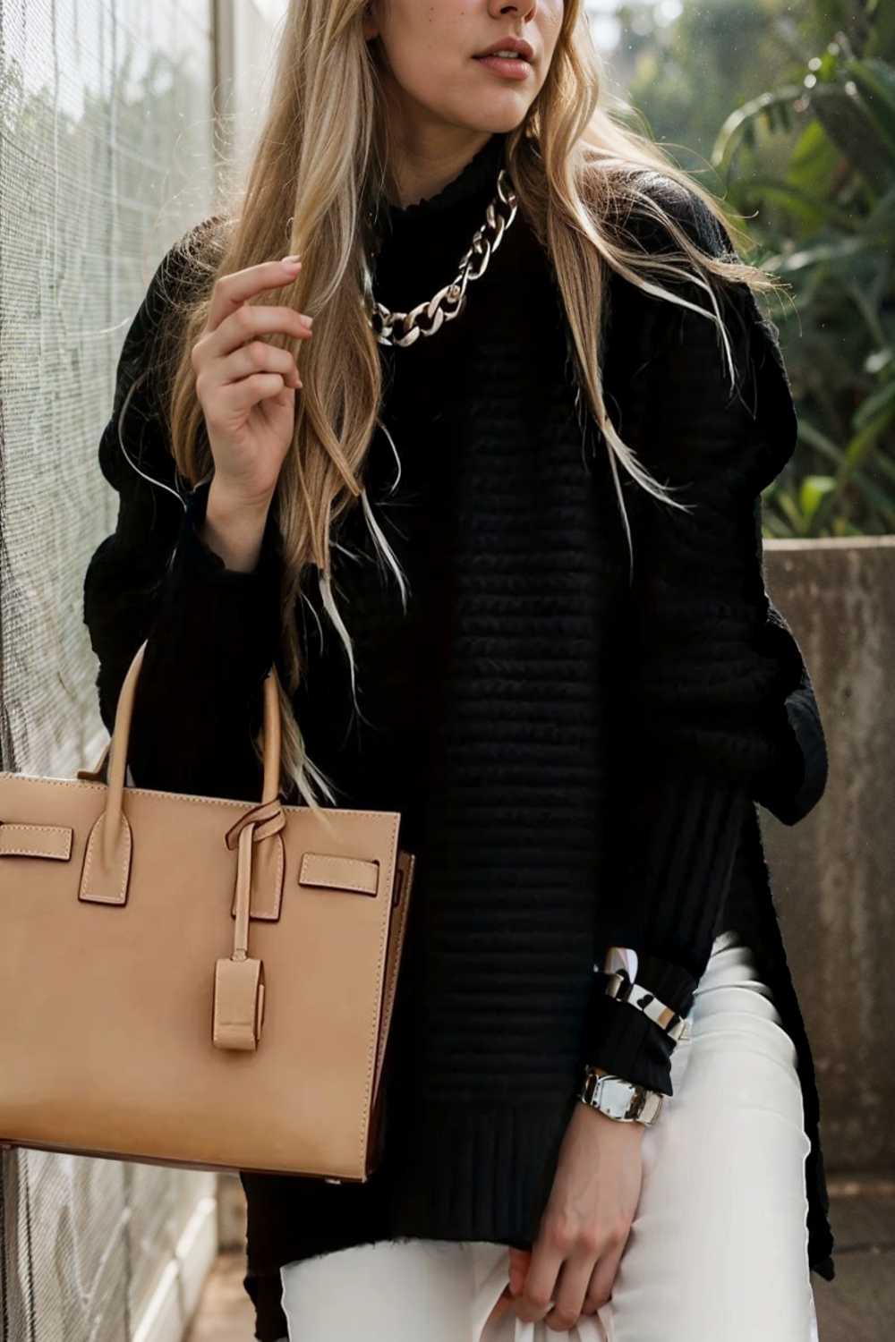 casual chunky knit mock neck long sleeve split pullover sweater 108754