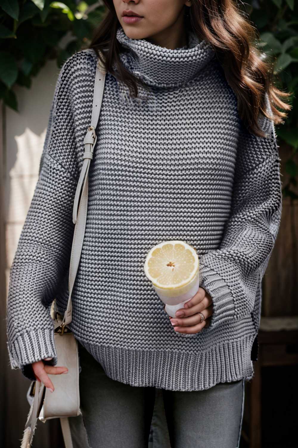 casual chunky knit mock neck long sleeve split pullover sweater 107228