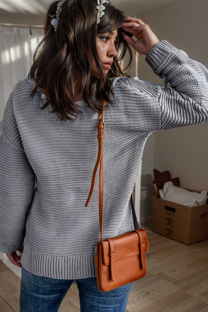 casual chunky knit mock neck long sleeve split pullover sweater 106674