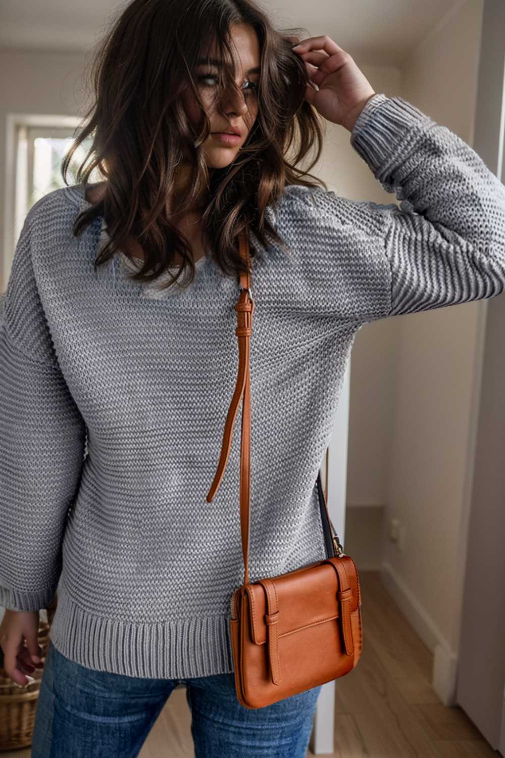 casual chunky knit mock neck long sleeve split pullover sweater 106673