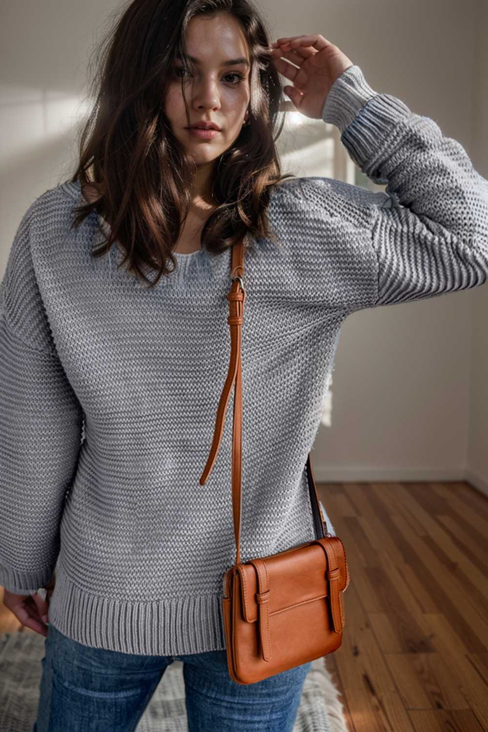 casual chunky knit mock neck long sleeve split pullover sweater 108721