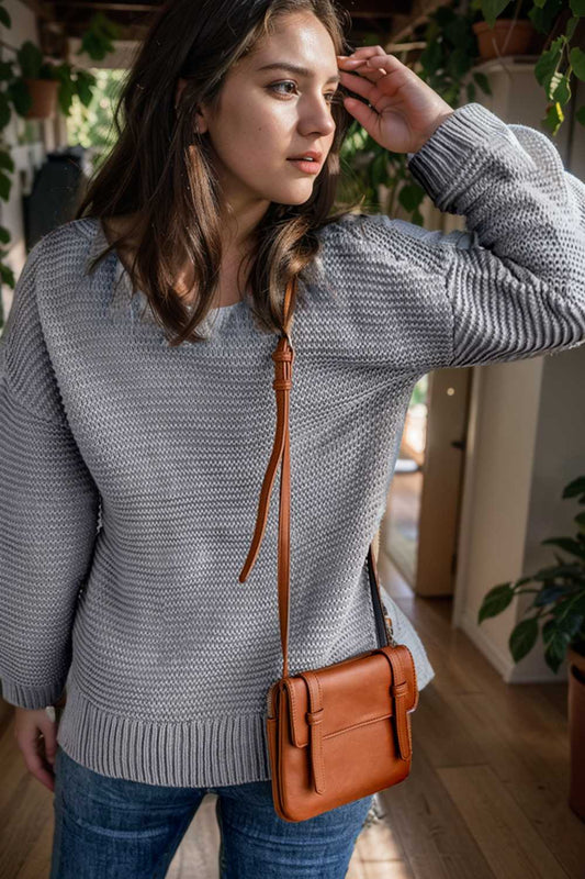 casual chunky knit mock neck long sleeve split pullover sweater 112508