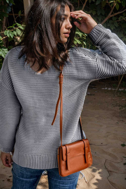 casual chunky knit mock neck long sleeve split pullover sweater 106010