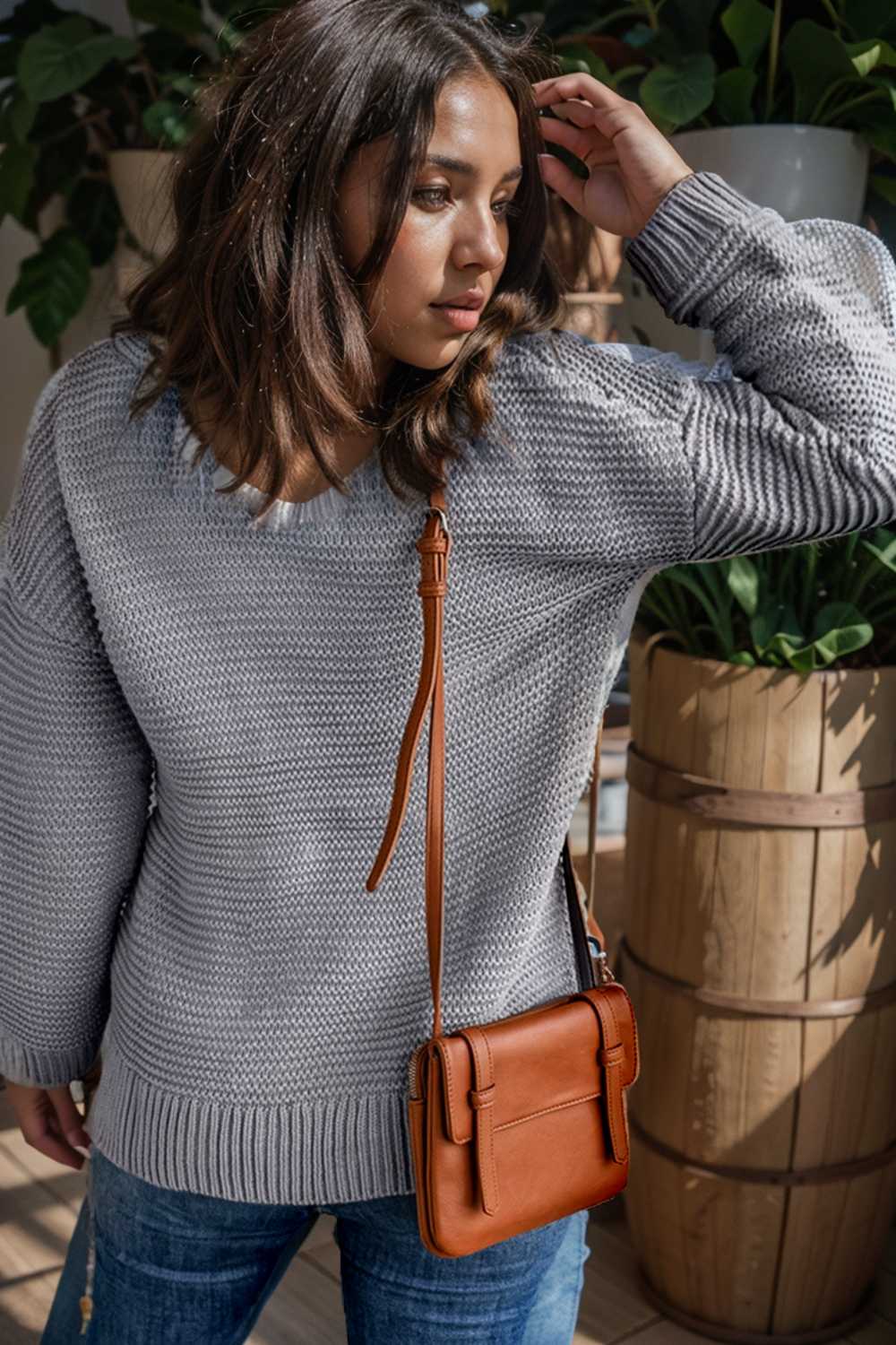 casual chunky knit mock neck long sleeve split pullover sweater 106009