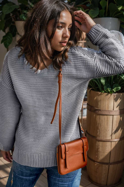 casual chunky knit mock neck long sleeve split pullover sweater 106009