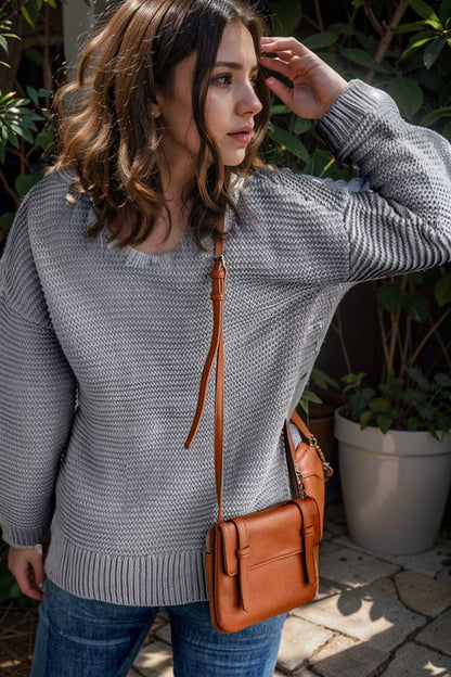 casual chunky knit mock neck long sleeve split pullover sweater 106007