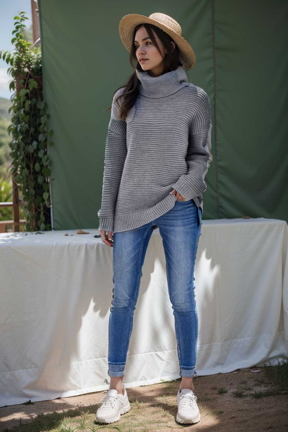 casual chunky knit mock neck long sleeve split pullover sweater 105601