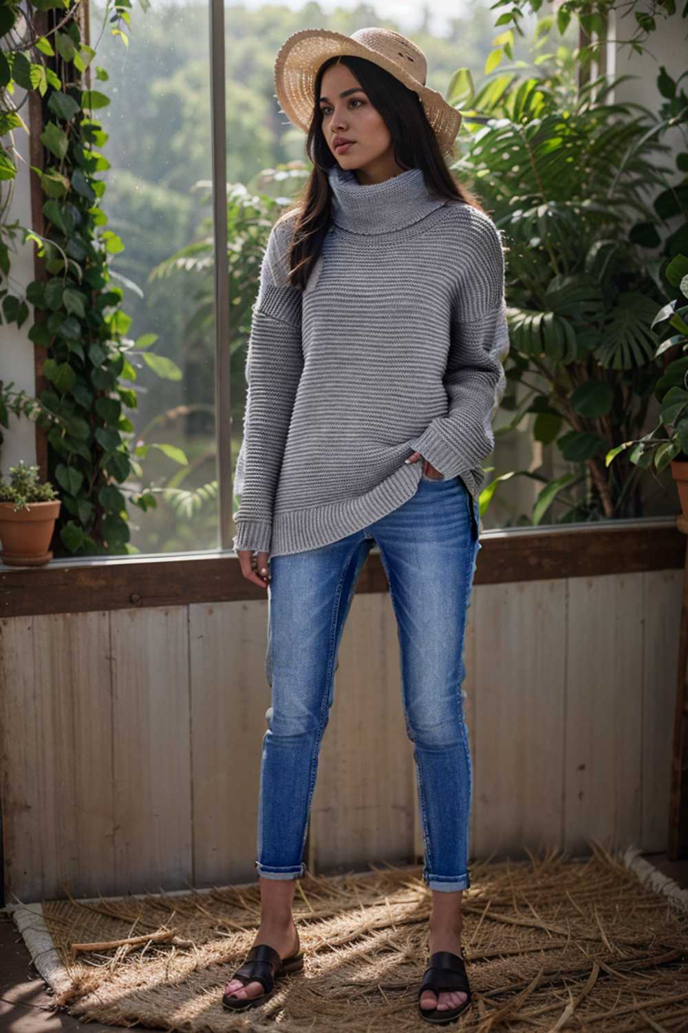 casual chunky knit mock neck long sleeve split pullover sweater 109079