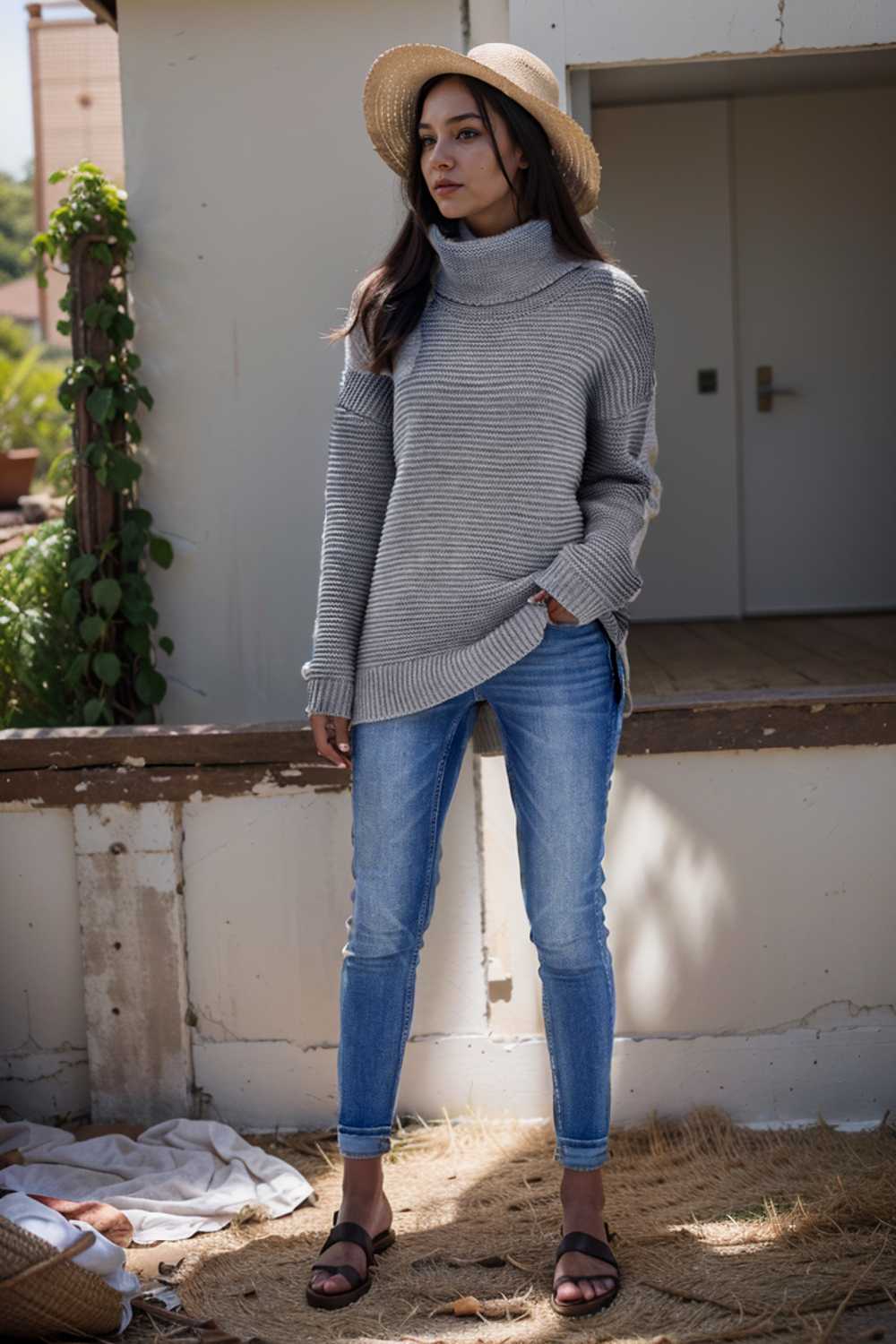 casual chunky knit mock neck long sleeve split pullover sweater 108720