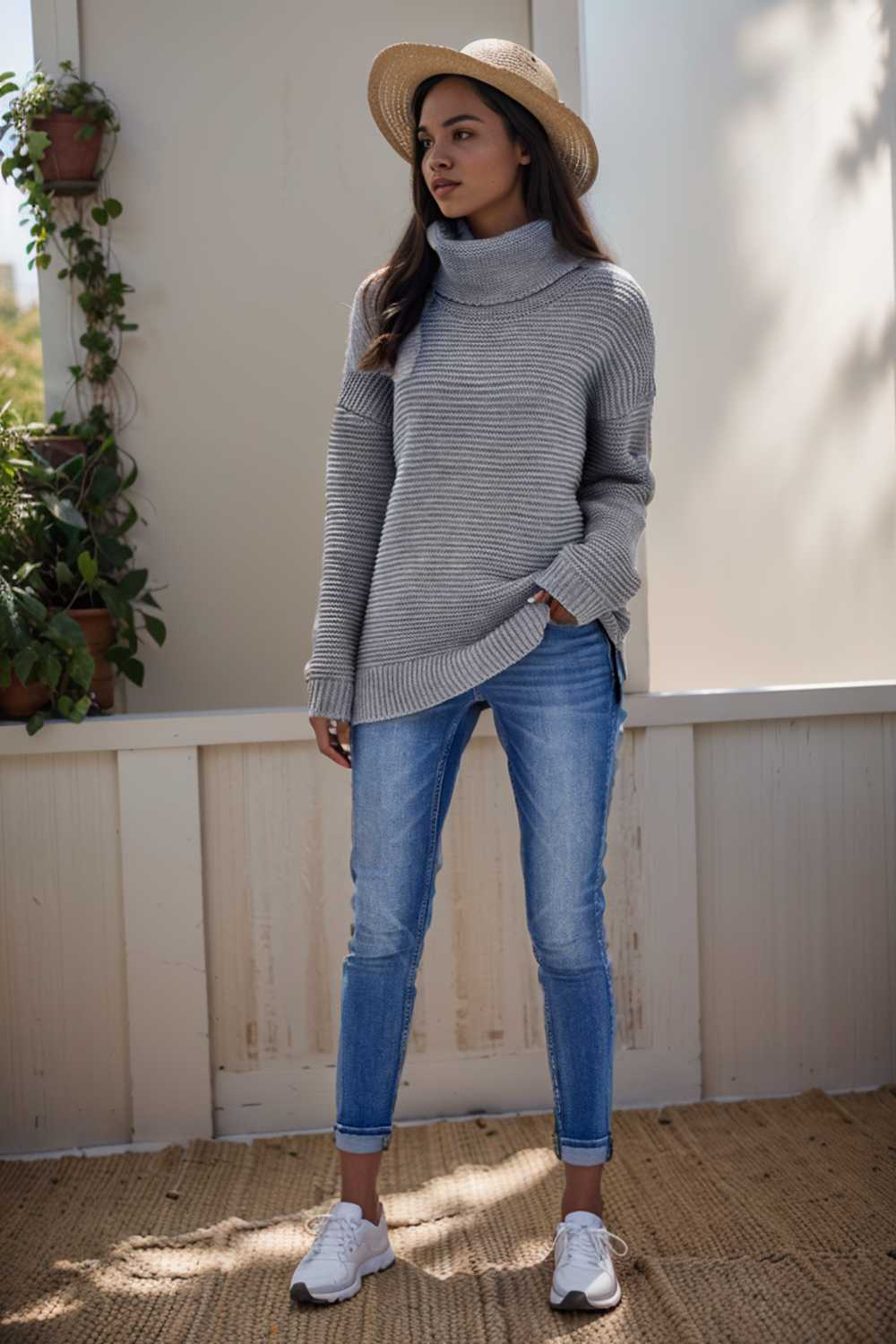 casual chunky knit mock neck long sleeve split pullover sweater 106006