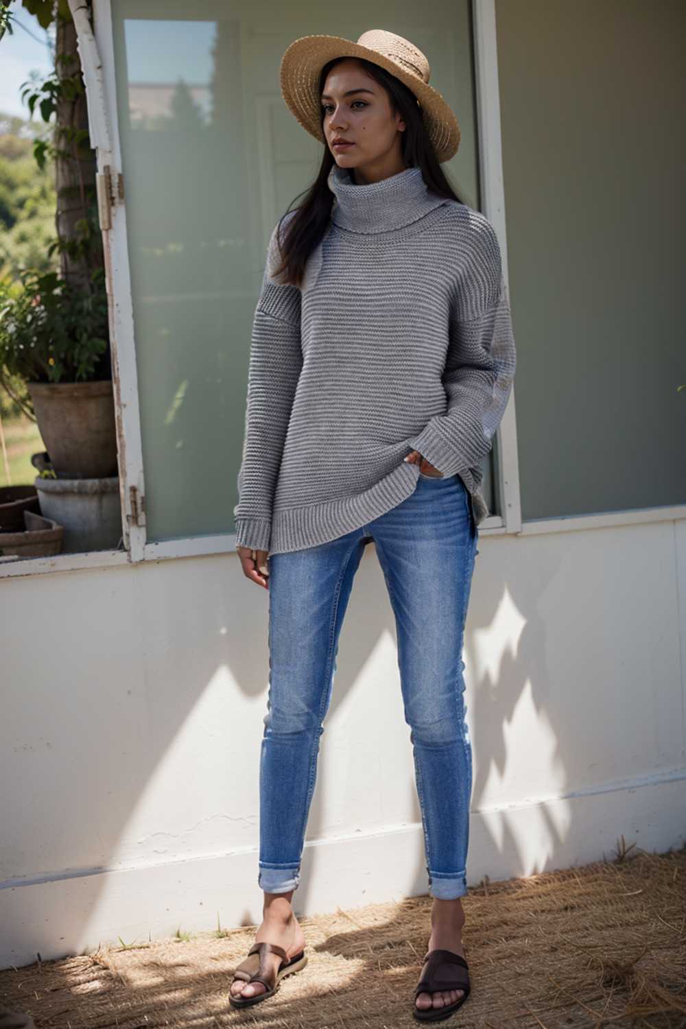 casual chunky knit mock neck long sleeve split pullover sweater 108719