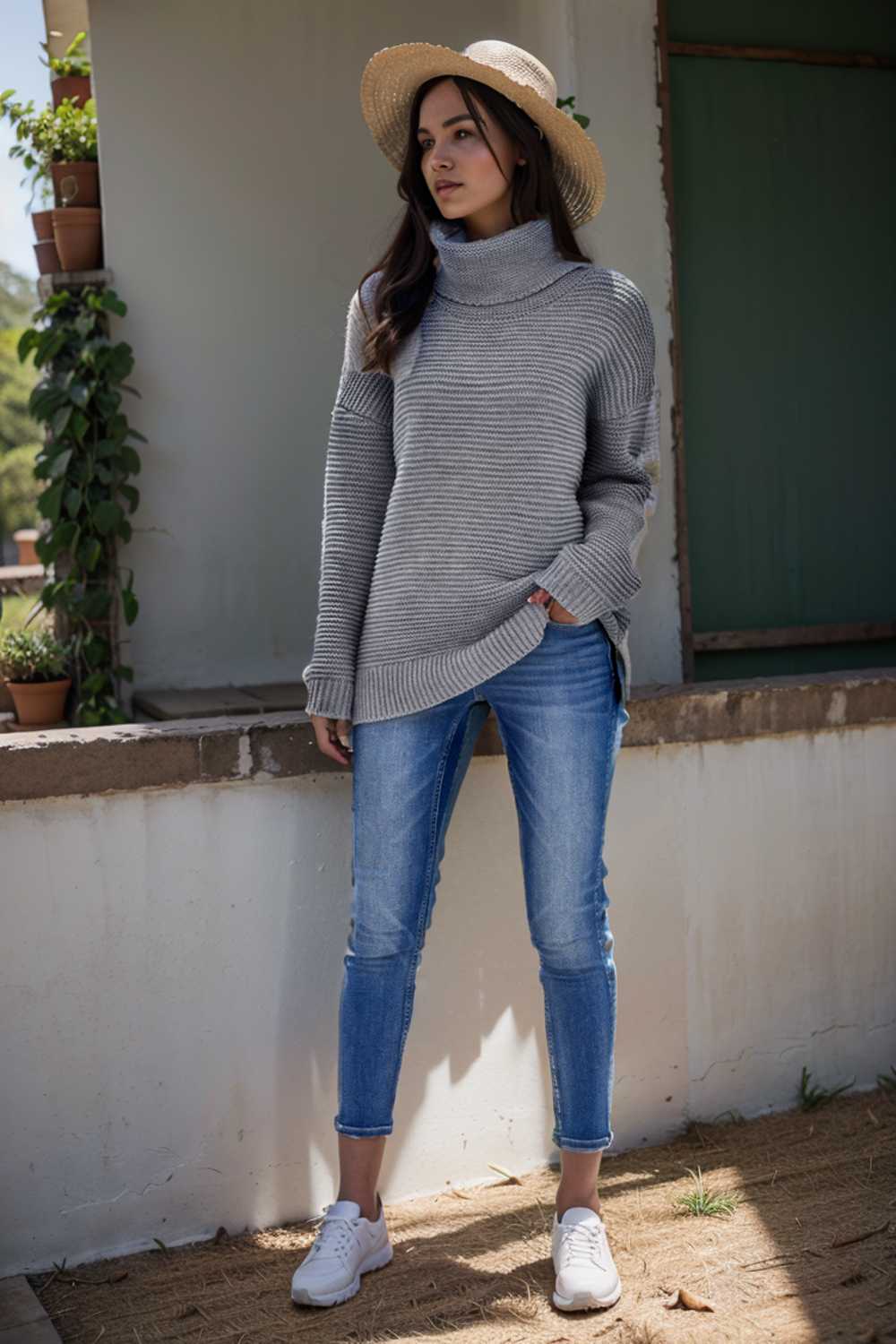 casual chunky knit mock neck long sleeve split pullover sweater 107225