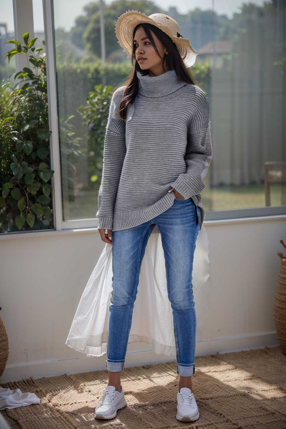 casual chunky knit mock neck long sleeve split pullover sweater 106003