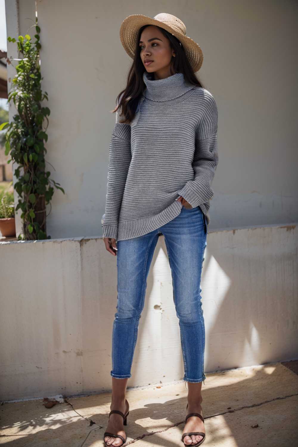 casual chunky knit mock neck long sleeve split pullover sweater 106002