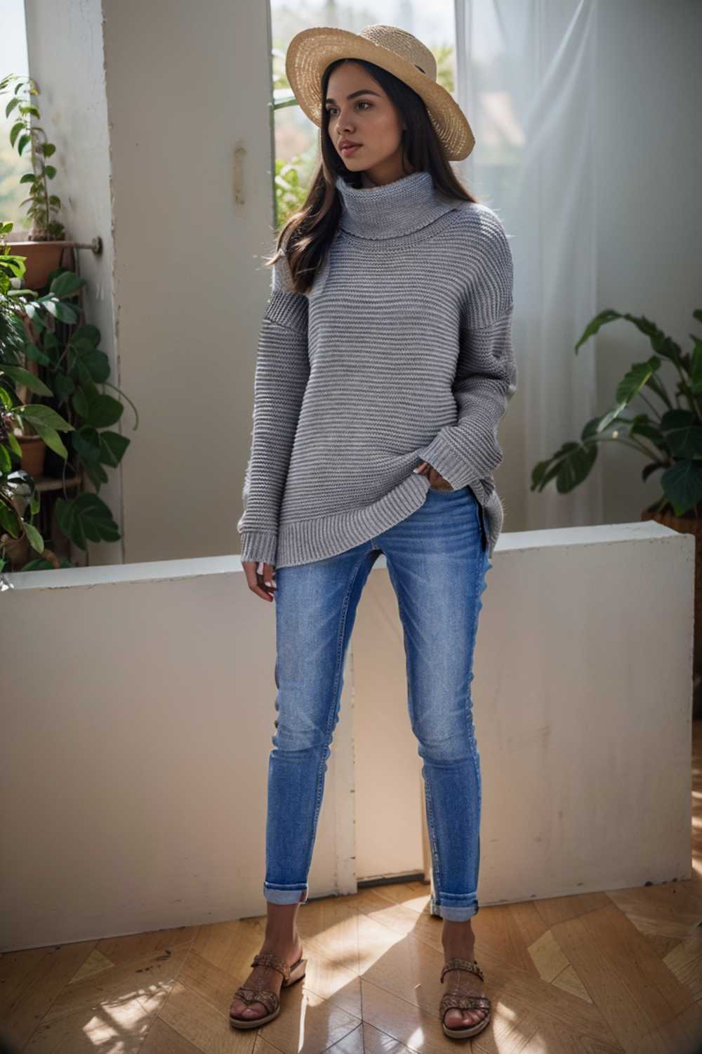 casual chunky knit mock neck long sleeve split pullover sweater 106001