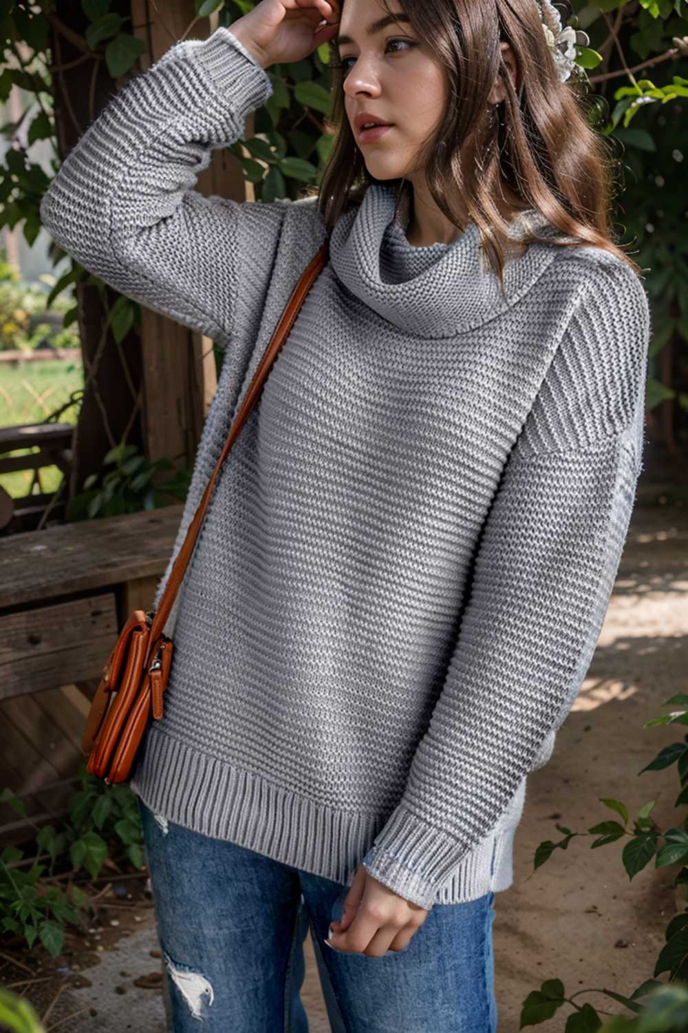 casual chunky knit mock neck long sleeve split pullover sweater 105929