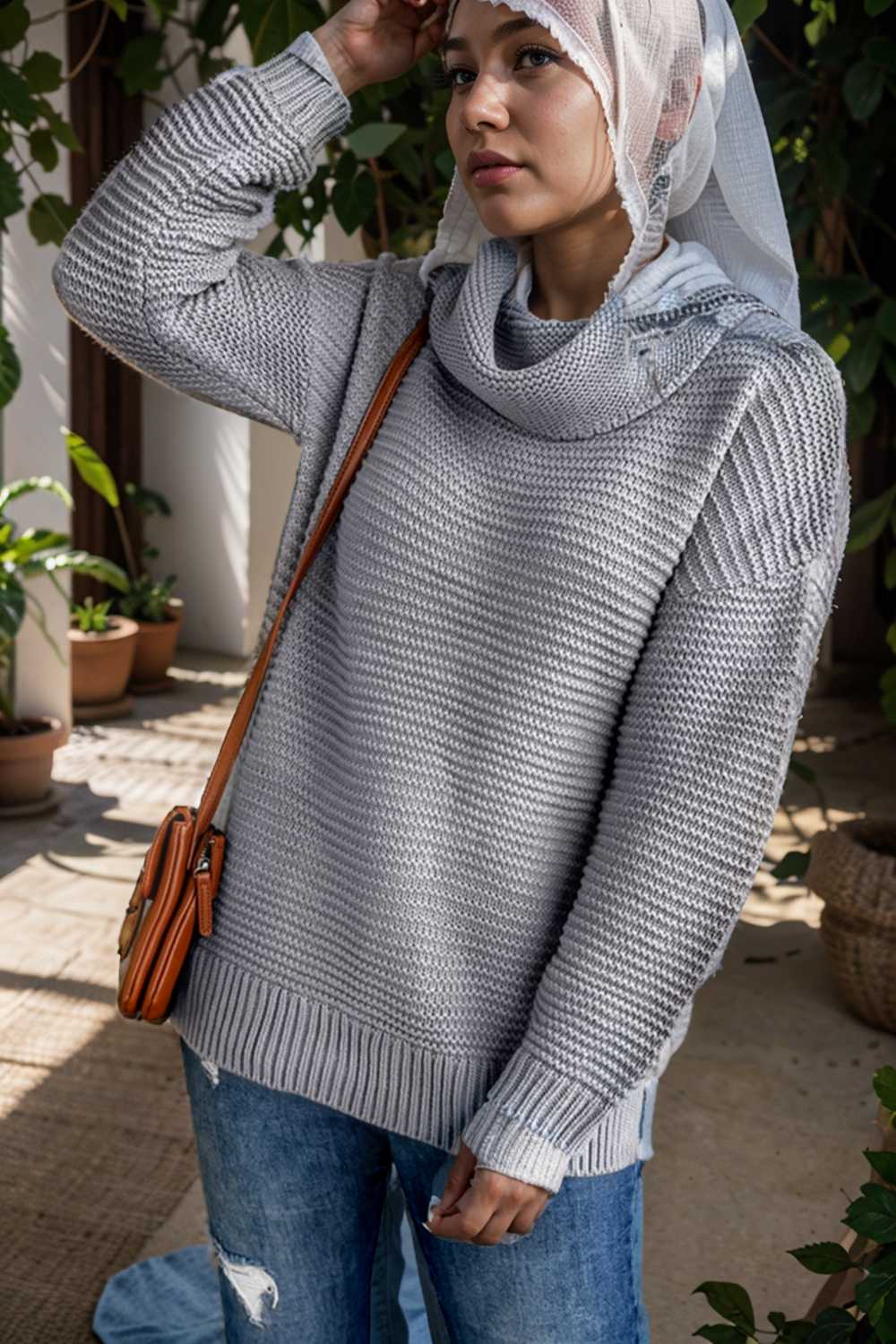 casual chunky knit mock neck long sleeve split pullover sweater 111675