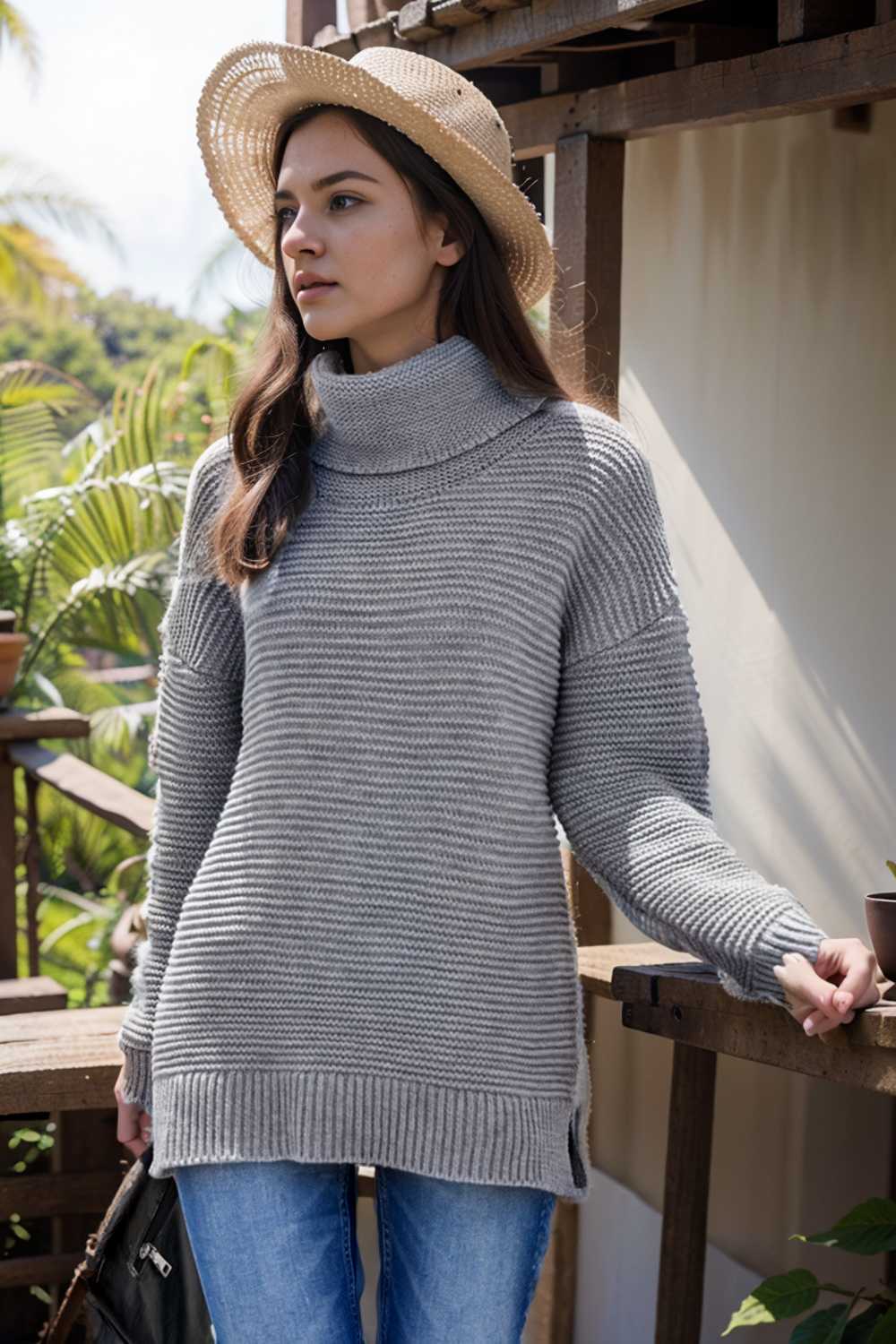 casual chunky knit mock neck long sleeve split pullover sweater 106129