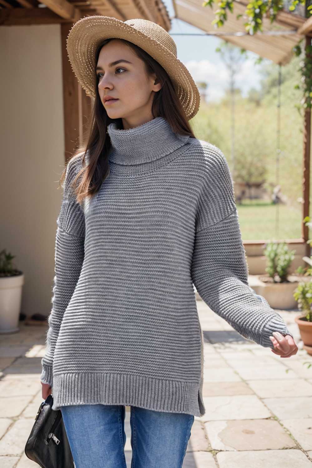 casual chunky knit mock neck long sleeve split pullover sweater 107689