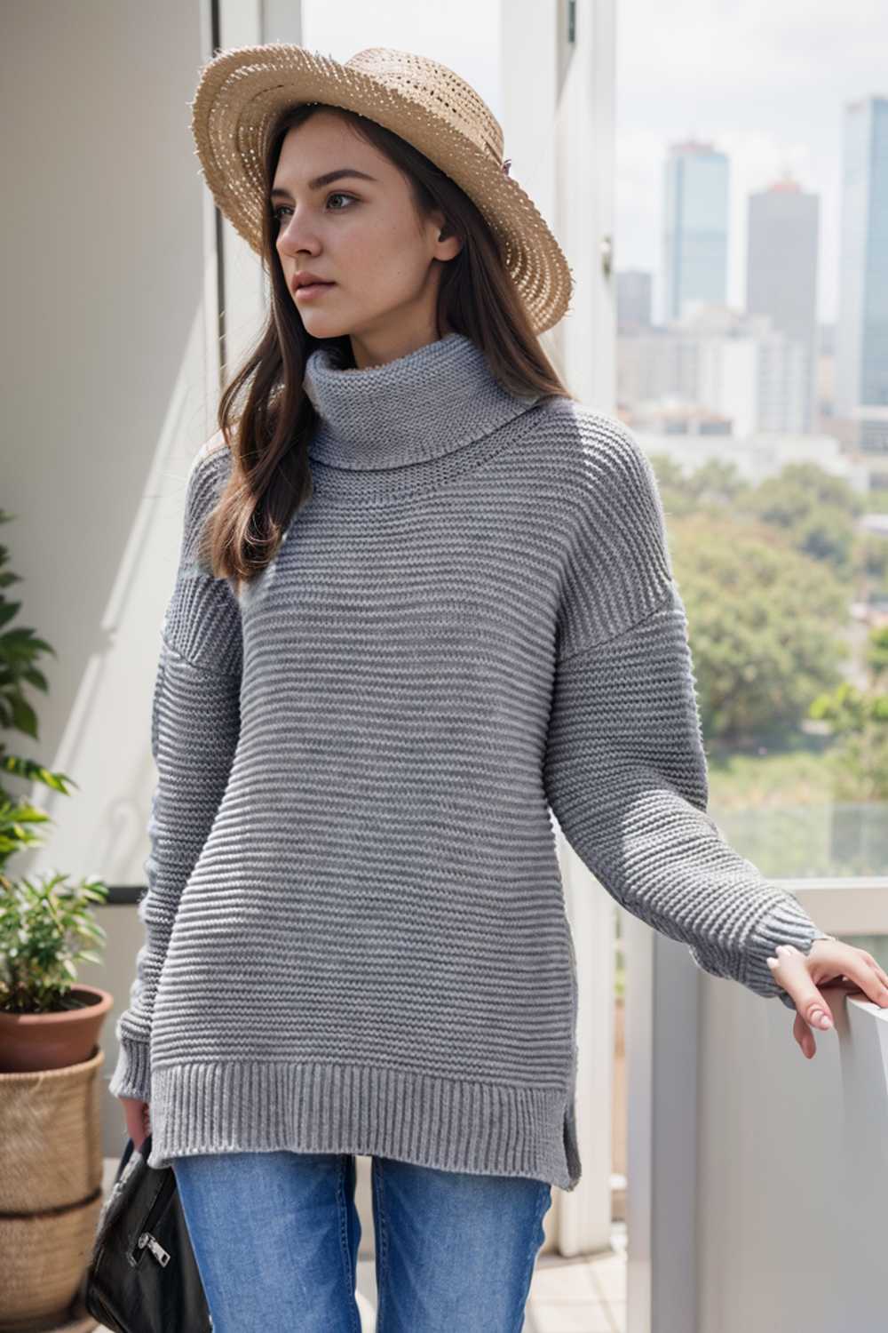 casual chunky knit mock neck long sleeve split pullover sweater 105920