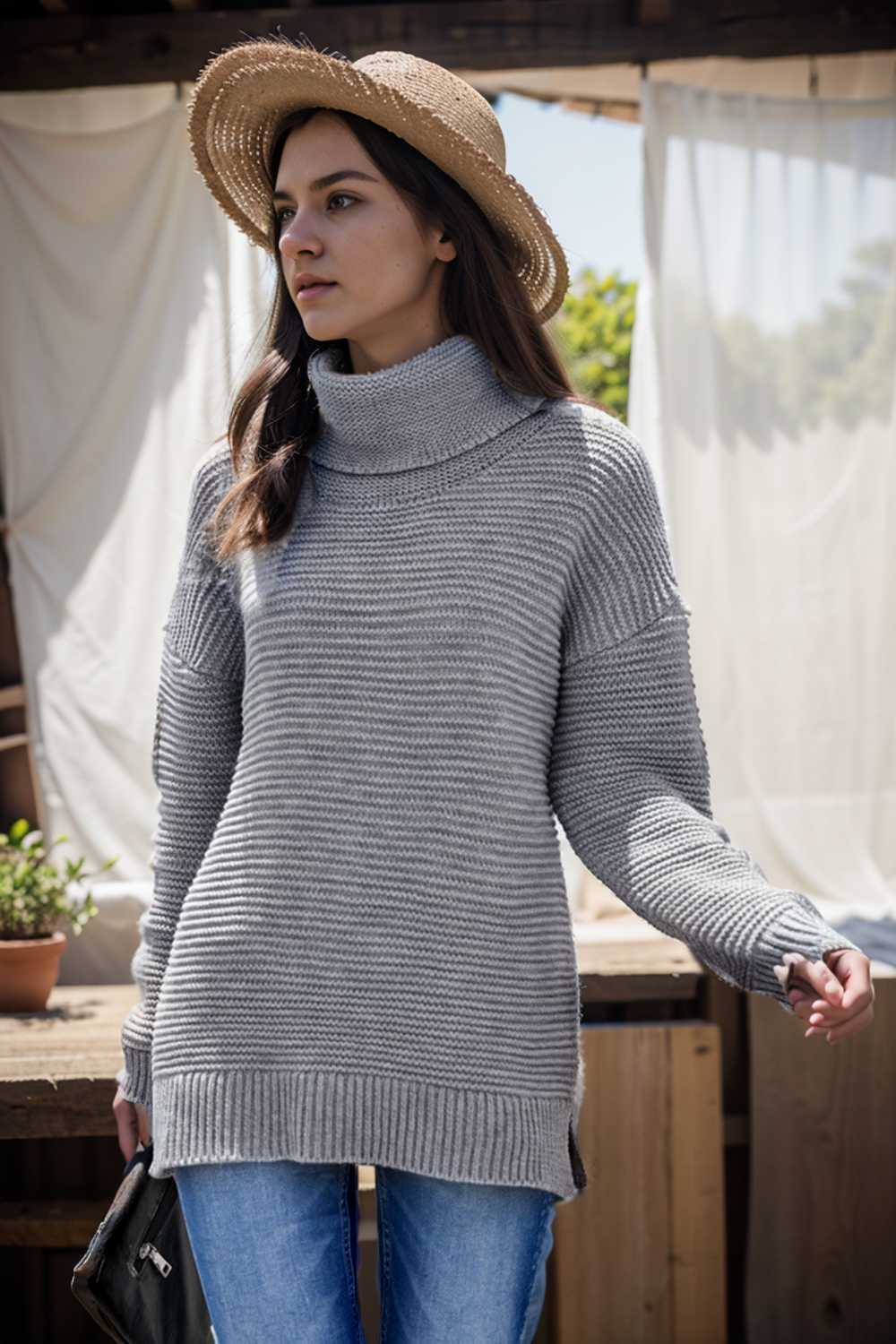 casual chunky knit mock neck long sleeve split pullover sweater 105918