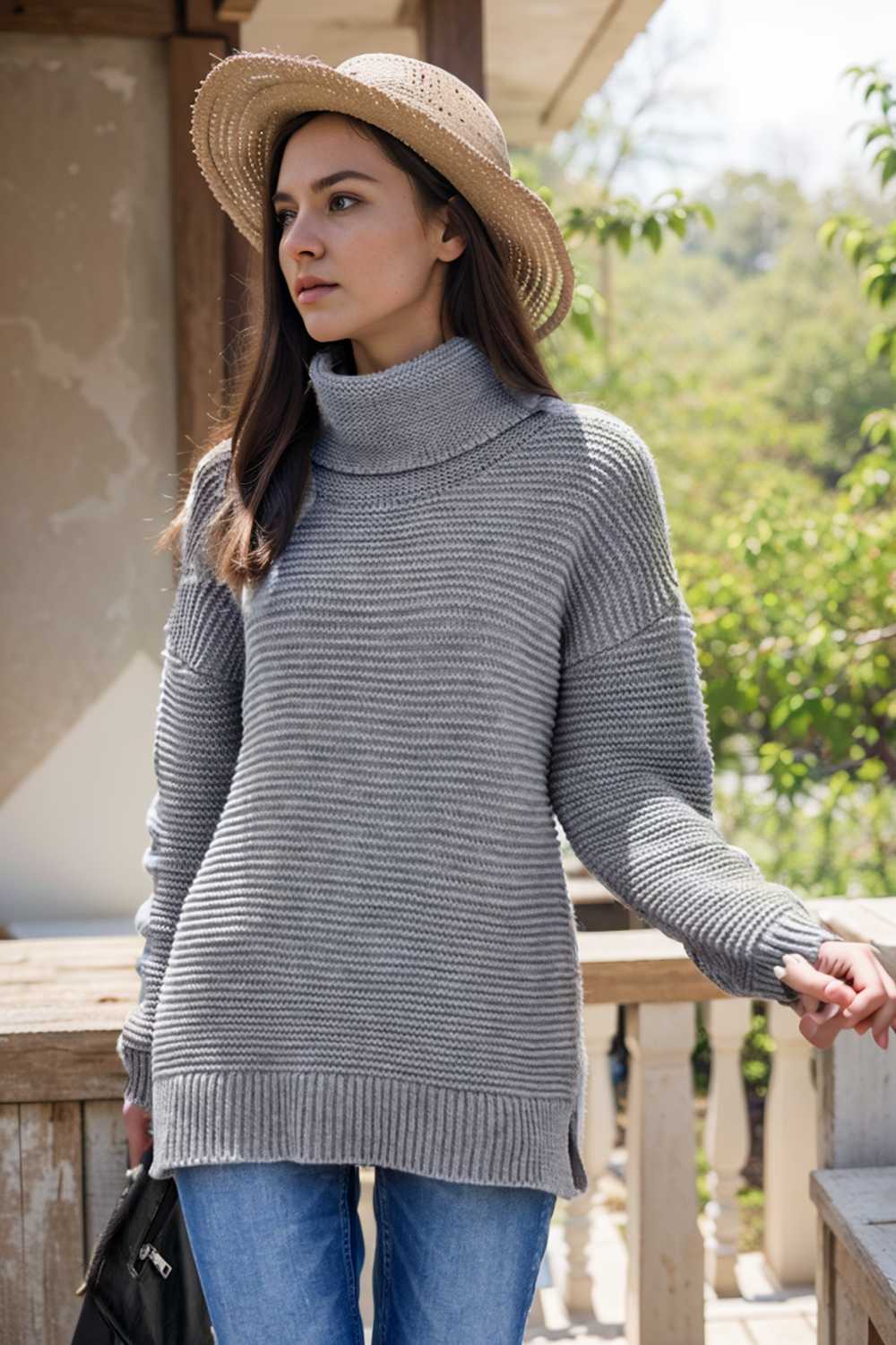 casual chunky knit mock neck long sleeve split pullover sweater 105913