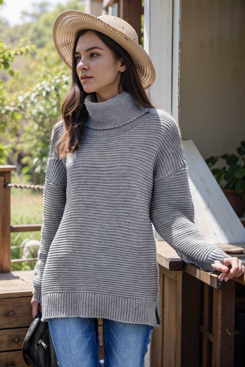 casual chunky knit mock neck long sleeve split pullover sweater 105912
