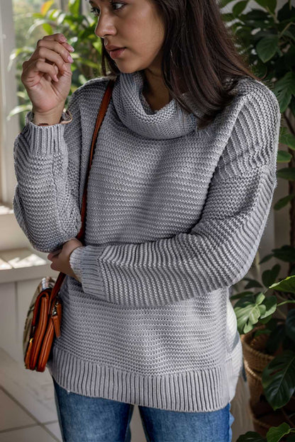 casual chunky knit mock neck long sleeve split pullover sweater 105893
