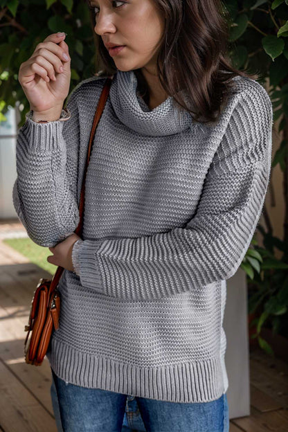 casual chunky knit mock neck long sleeve split pullover sweater 105889