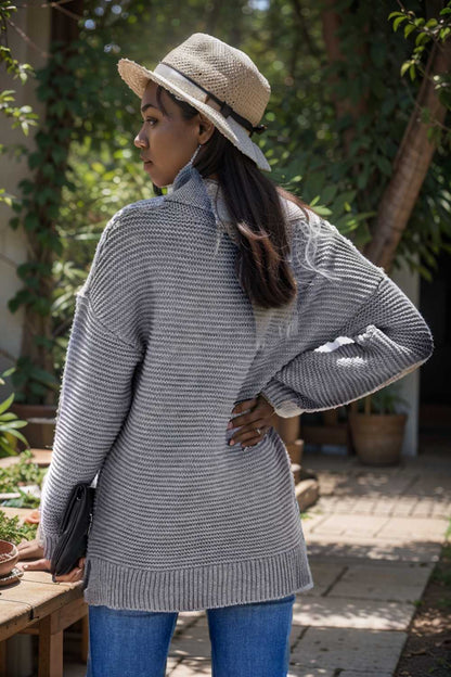 casual chunky knit mock neck long sleeve split pullover sweater 105868