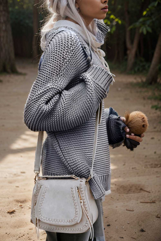 casual chunky knit mock neck long sleeve split pullover sweater 112408