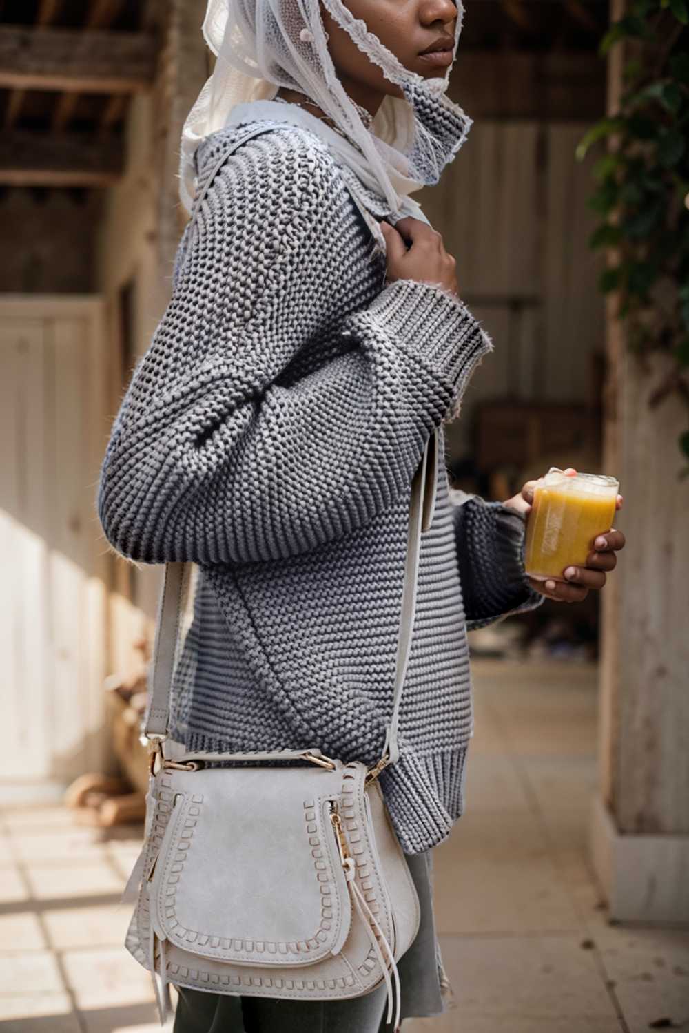 casual chunky knit mock neck long sleeve split pullover sweater 105849