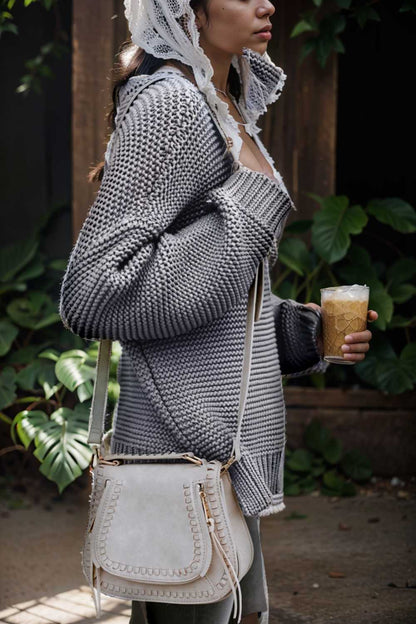 casual chunky knit mock neck long sleeve split pullover sweater 111638