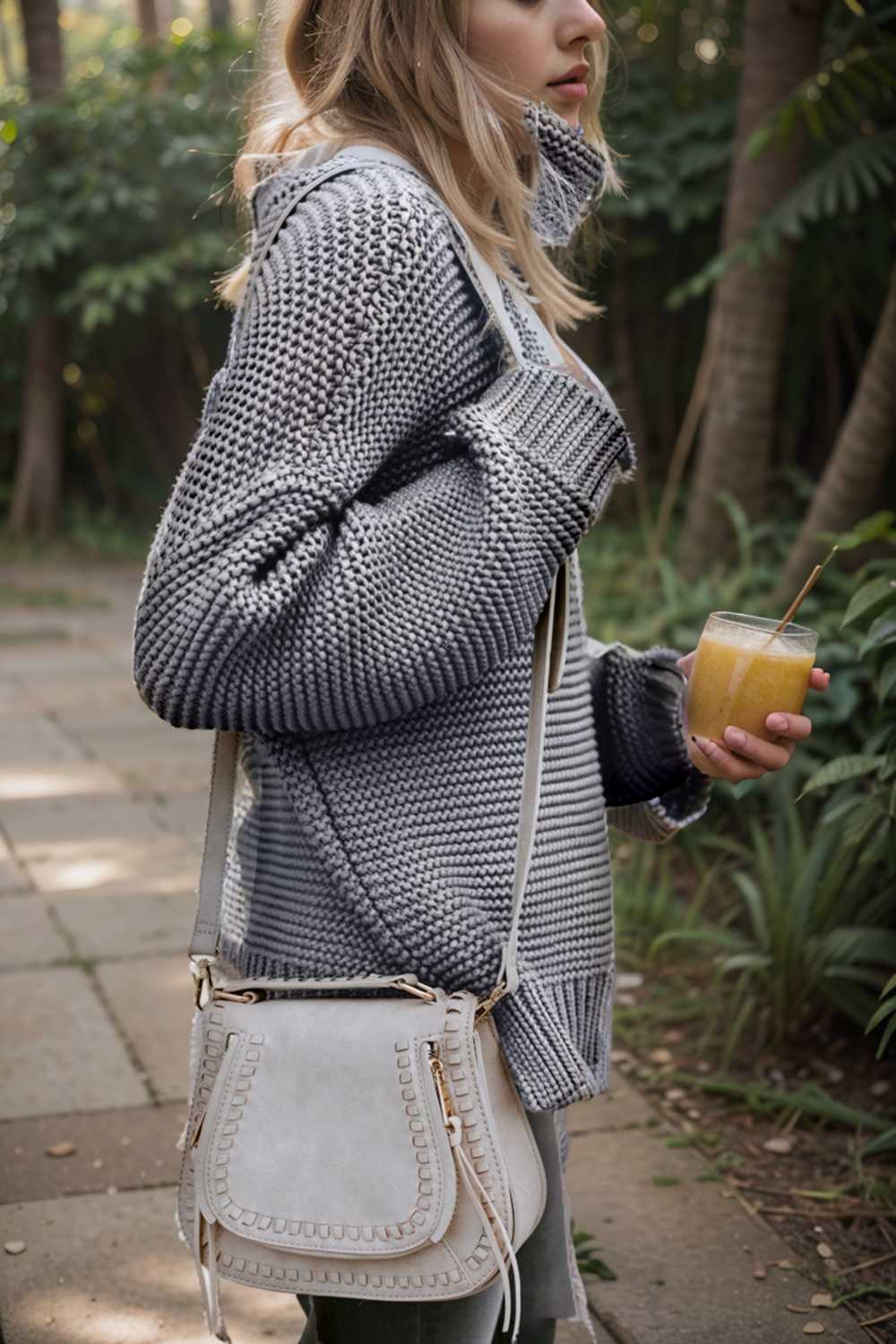 casual chunky knit mock neck long sleeve split pullover sweater 105846