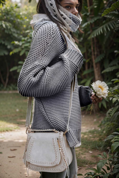 casual chunky knit mock neck long sleeve split pullover sweater 111634