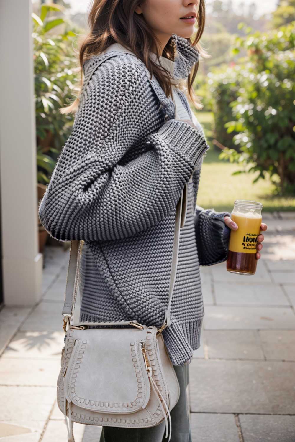 casual chunky knit mock neck long sleeve split pullover sweater 105842
