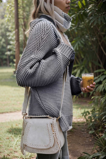 casual chunky knit mock neck long sleeve split pullover sweater 105840
