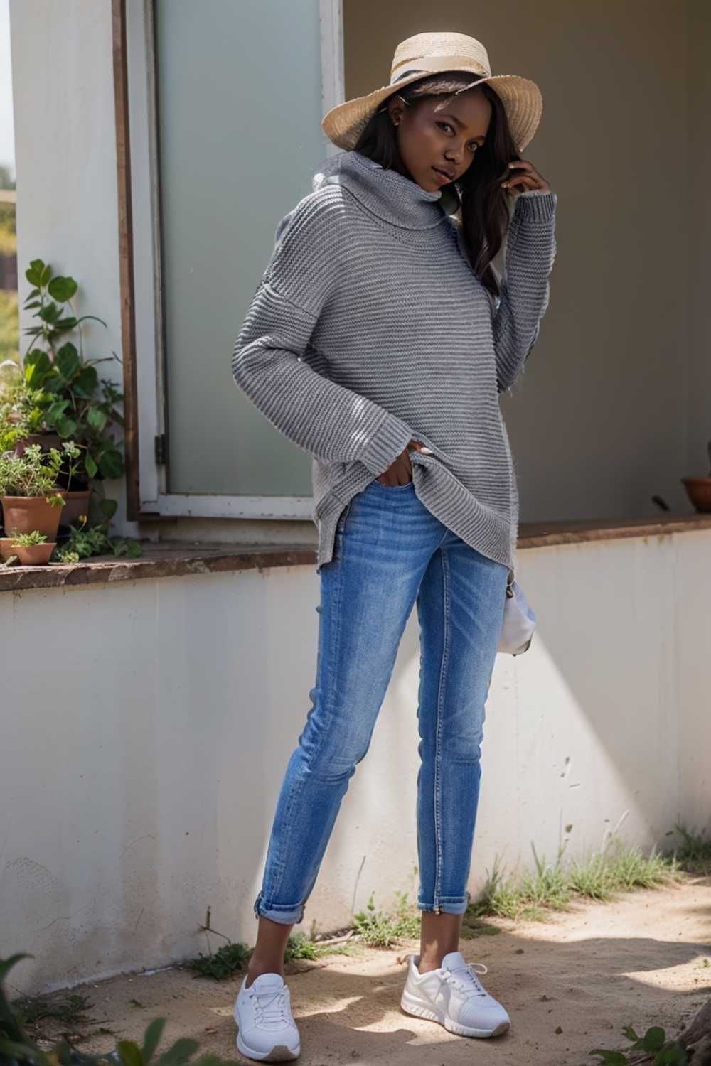 casual chunky knit mock neck long sleeve split pullover sweater 105820