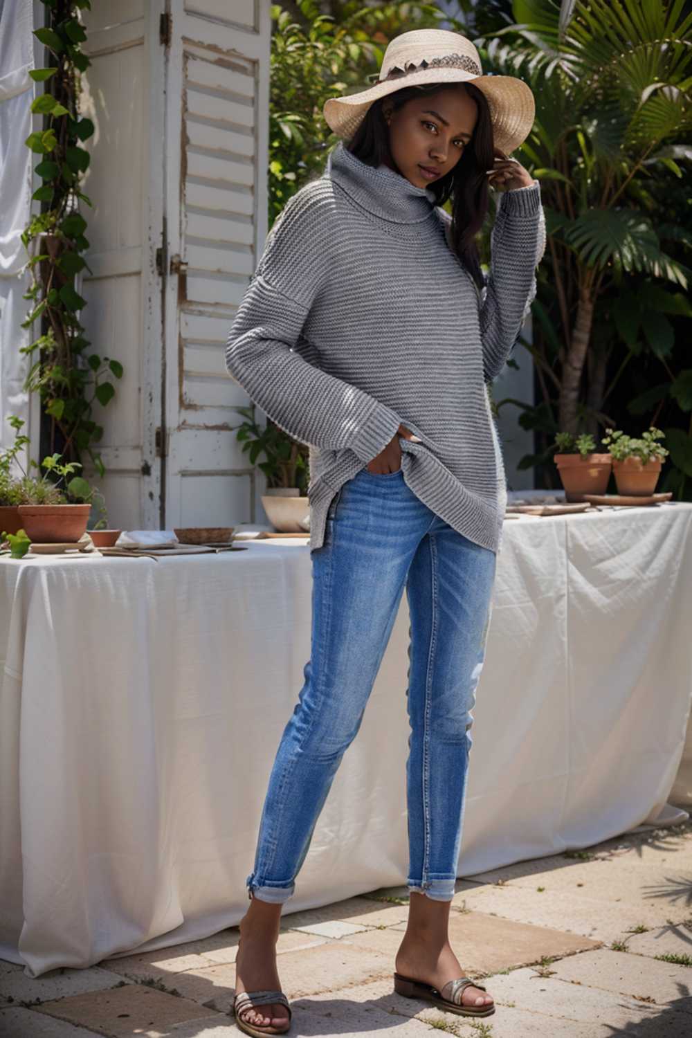 casual chunky knit mock neck long sleeve split pullover sweater 105819
