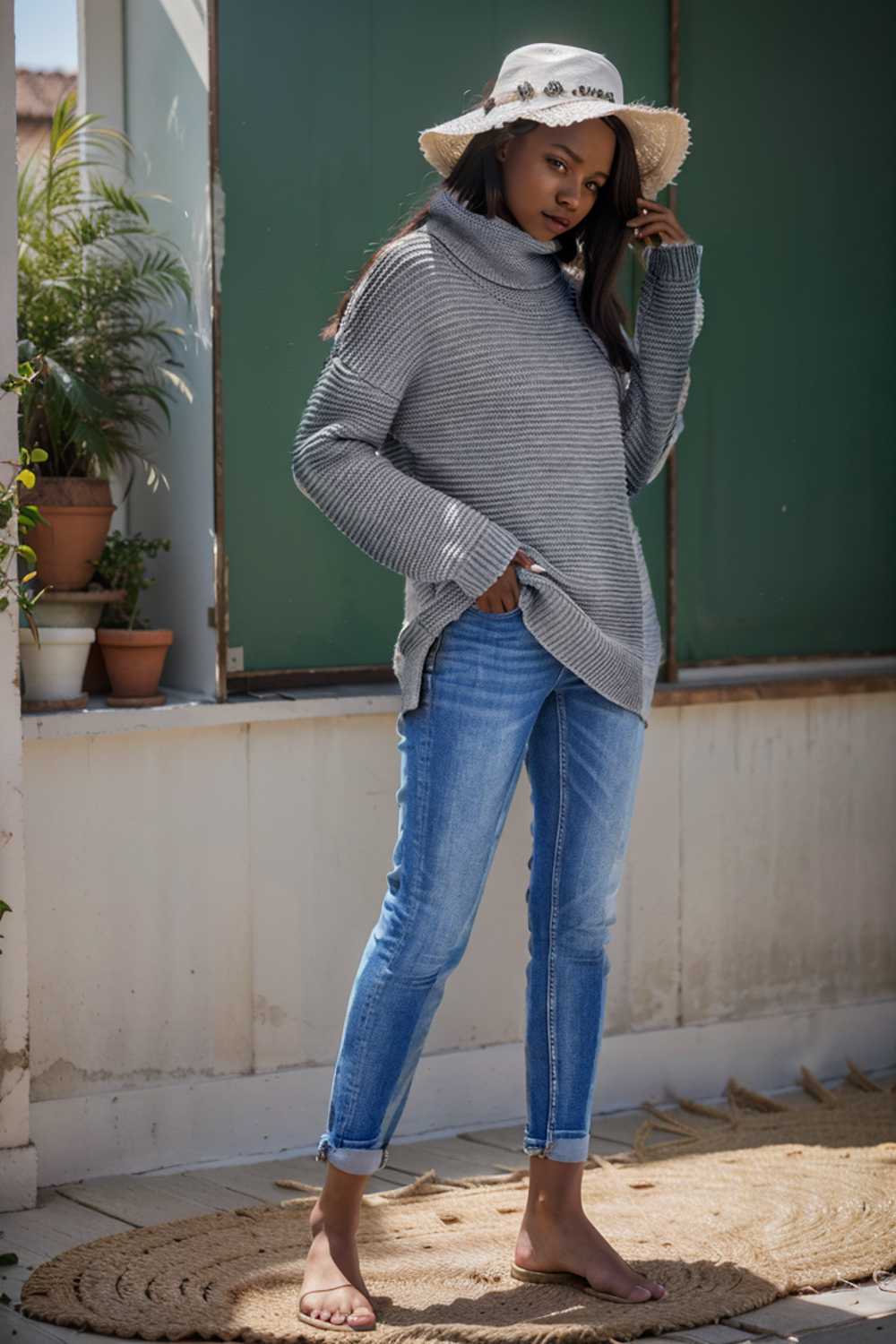 casual chunky knit mock neck long sleeve split pullover sweater 105816
