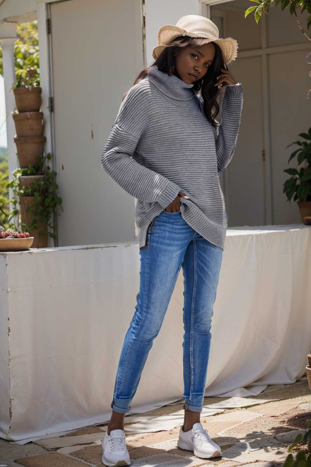 casual chunky knit mock neck long sleeve split pullover sweater 137231