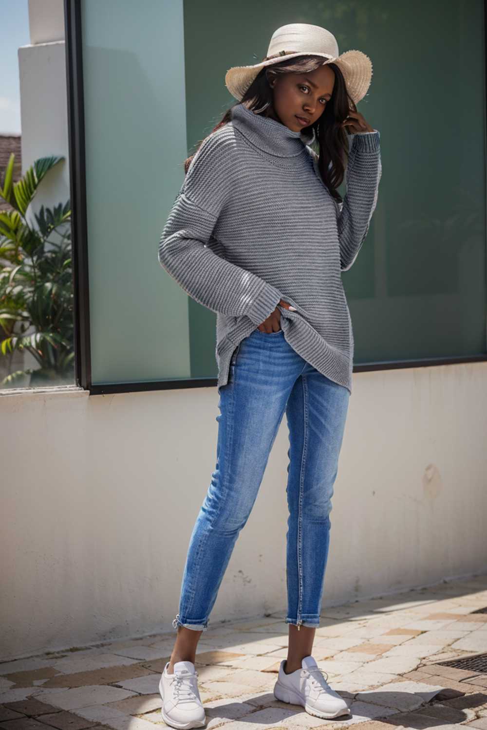 casual chunky knit mock neck long sleeve split pullover sweater 109507
