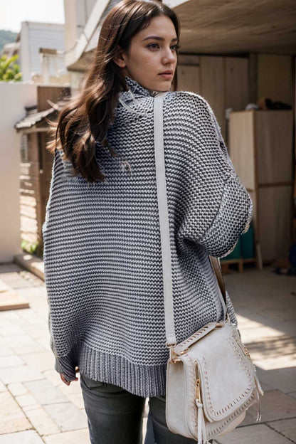 casual chunky knit mock neck long sleeve split pullover sweater 111617
