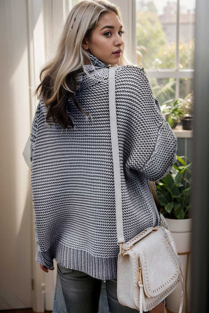 casual chunky knit mock neck long sleeve split pullover sweater 109499