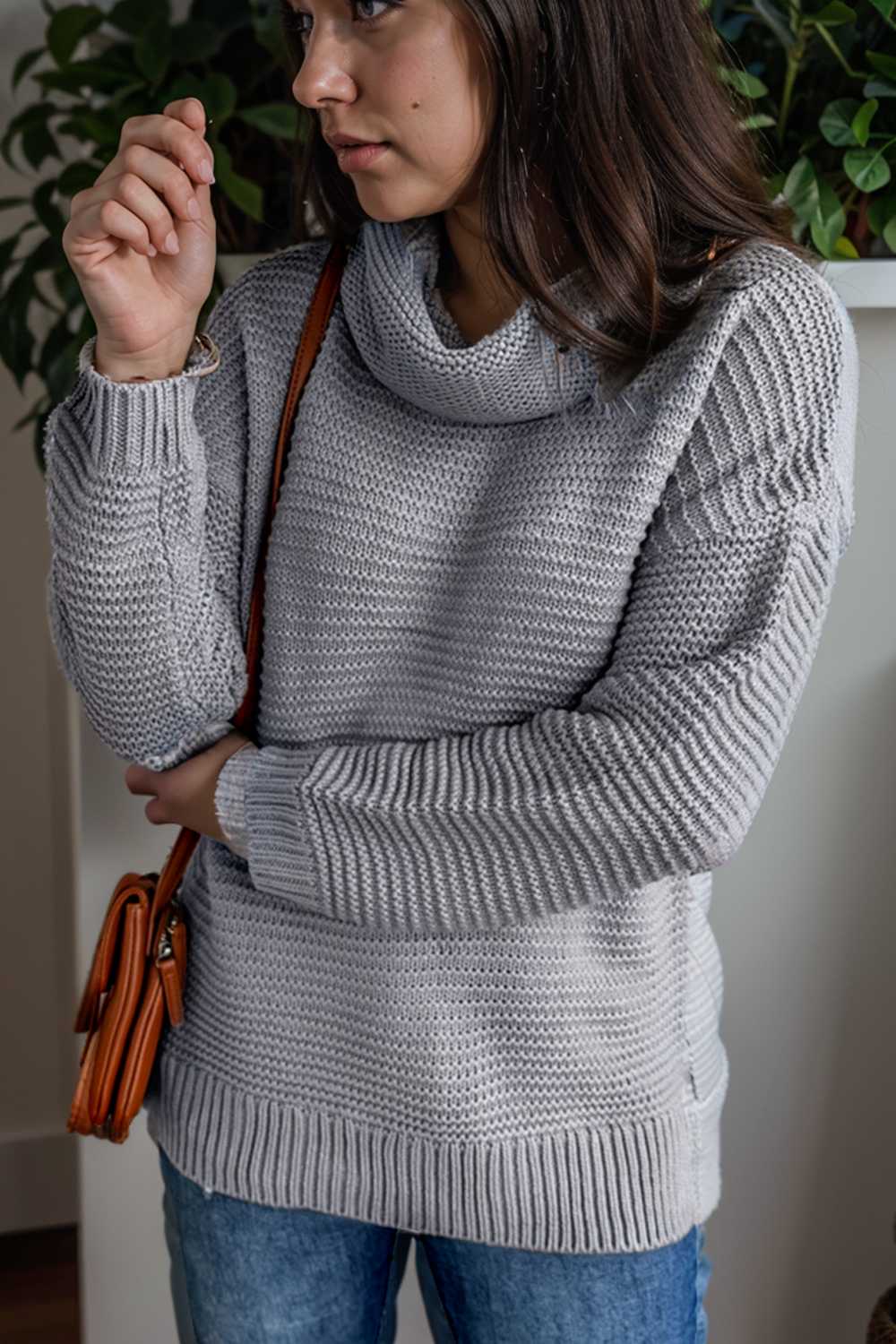 casual chunky knit mock neck long sleeve split pullover sweater 111608