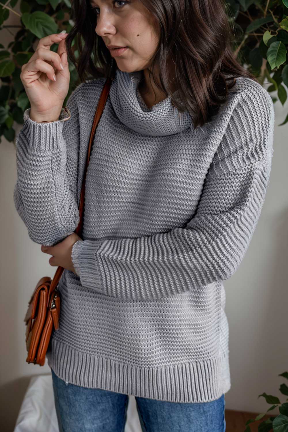 casual chunky knit mock neck long sleeve split pullover sweater 107112