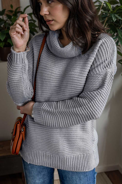 casual chunky knit mock neck long sleeve split pullover sweater 137199