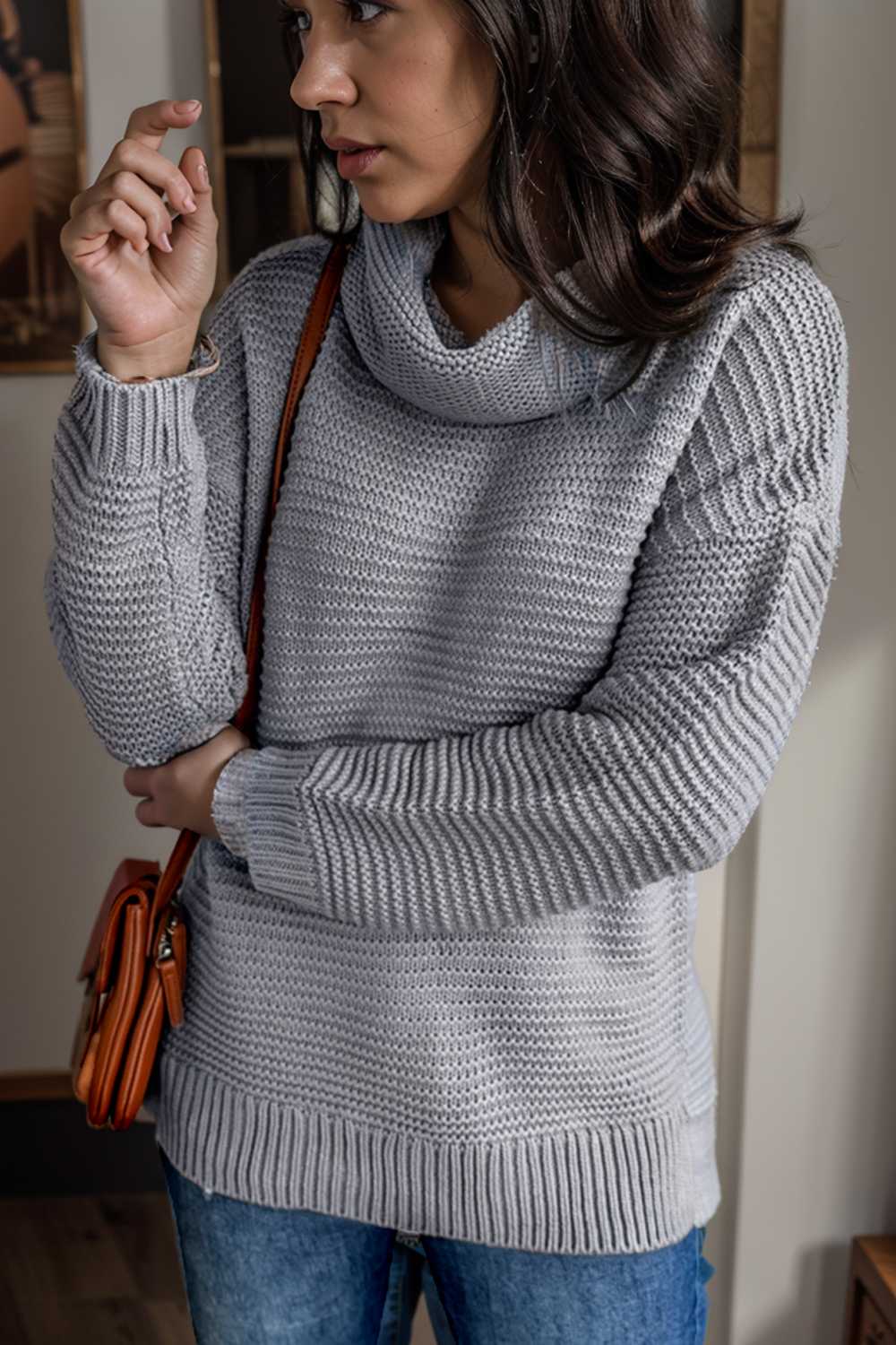 casual chunky knit mock neck long sleeve split pullover sweater 137198